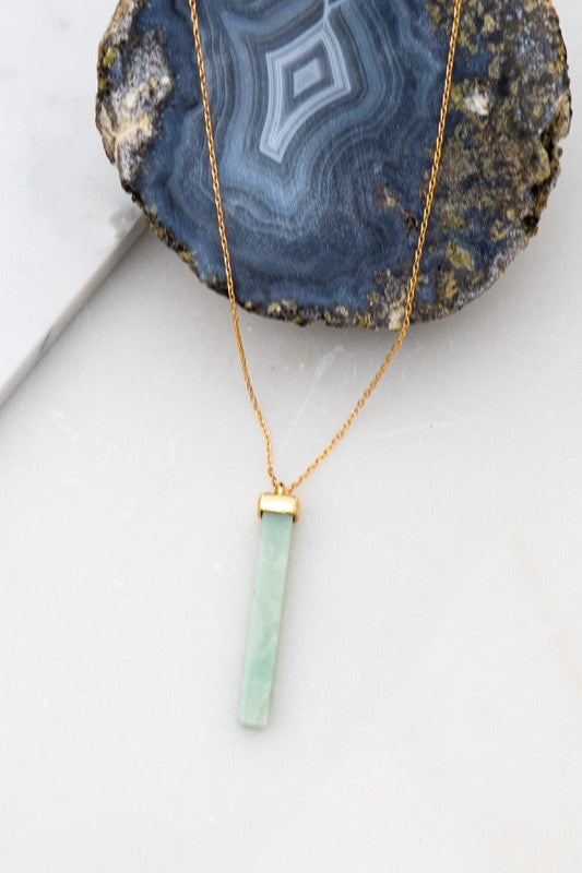 Long Bar Natural Stone Pendant Necklace