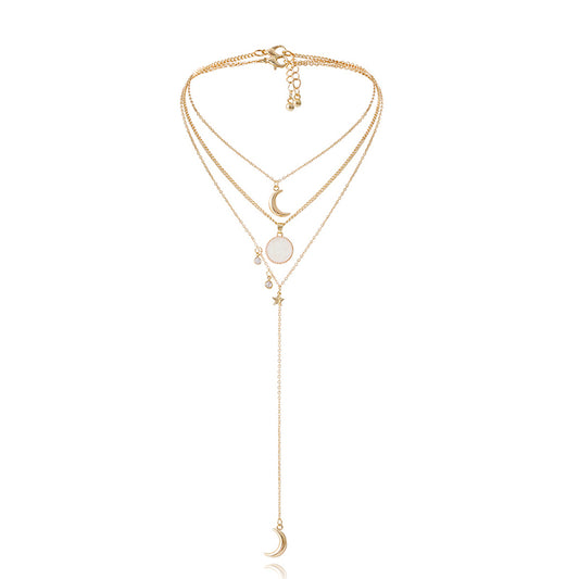 Sun Moon Star Pendant Multilayer Necklace