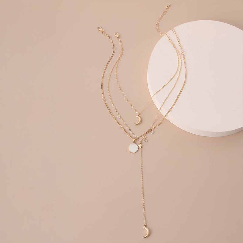 Sun Moon Star Pendant Multilayer Necklace