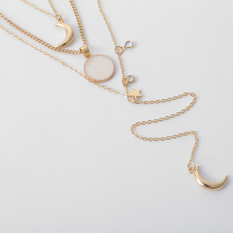 Sun Moon Star Pendant Multilayer Necklace
