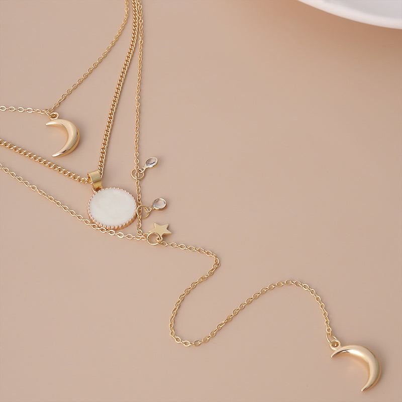 Sun Moon Star Pendant Multilayer Necklace