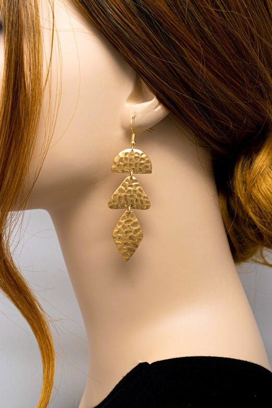 Triple Hammered Geo Shape Linear Earrings