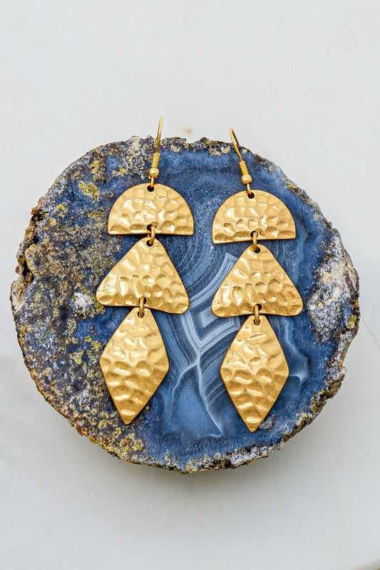 Triple Hammered Geo Shape Linear Earrings