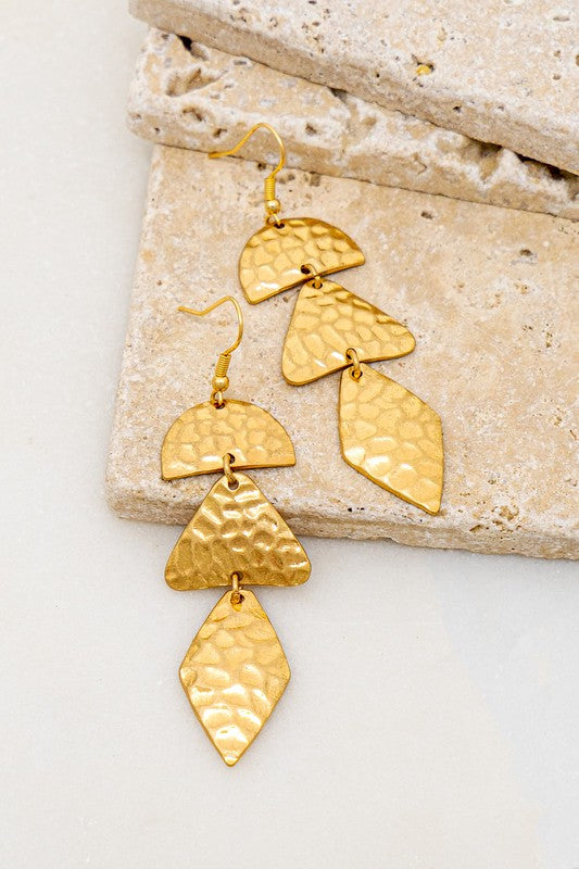 Triple Hammered Geo Shape Linear Earrings